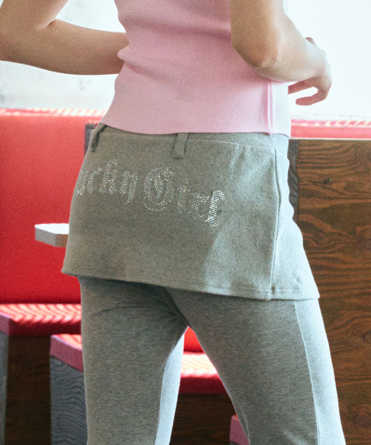 에르에르(ERER) Hotfix Layered Sweat Skirt Melange Gray