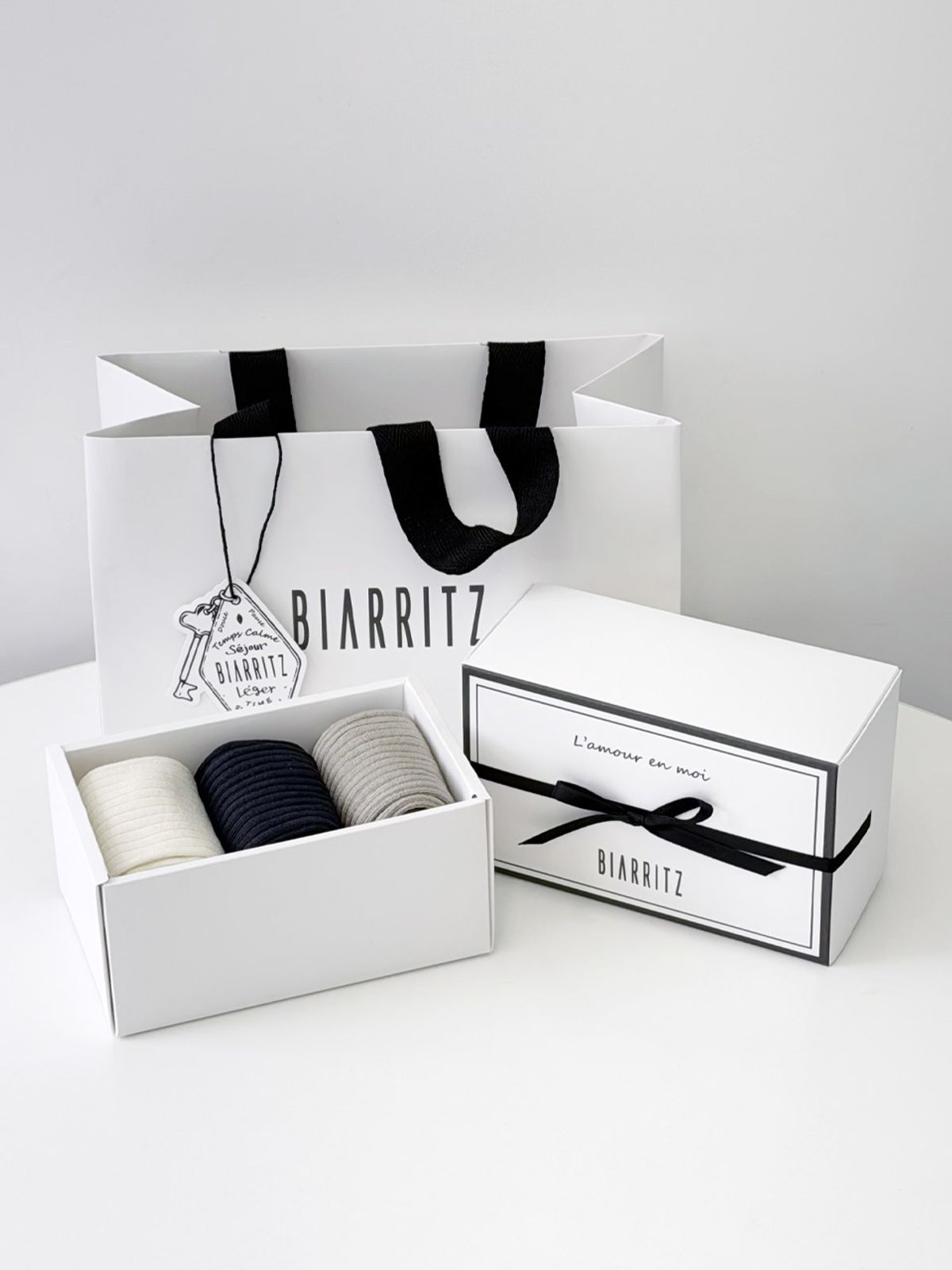 비아리츠(BIARRITZ) [3PACK][선물세트] 캐슈넛 골지 니삭스 양말 선물 세트