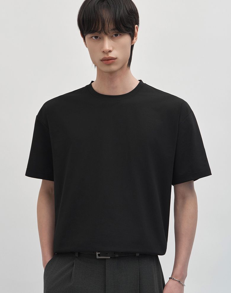 (레귤러) 에어빗 쿨링 솔리드 세미 오버핏 반팔 티셔츠 [블랙]
