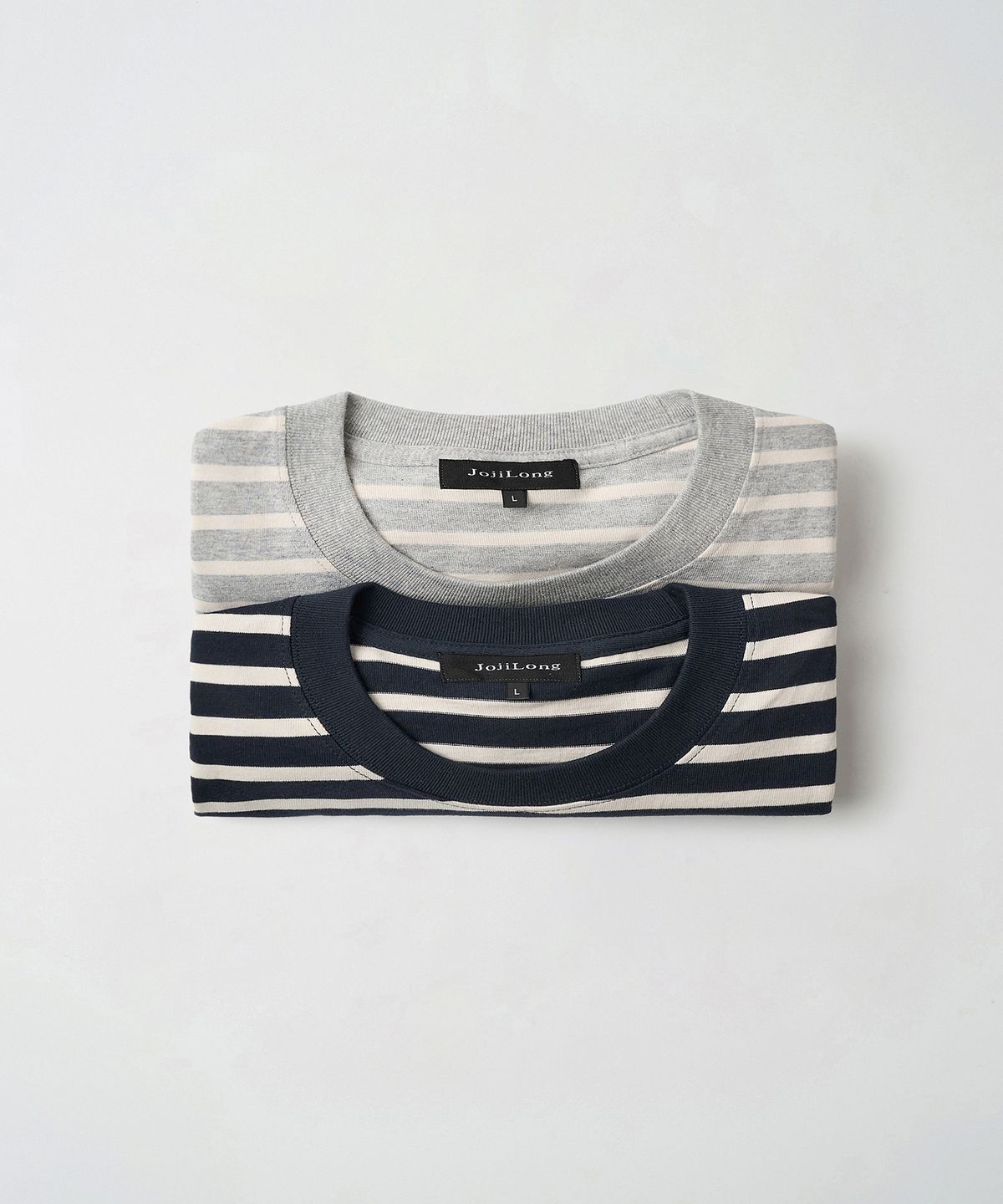 조질롱(JOJILONG) [2PACK] JN113 Tubular Marine Stripe T-Shirt - GREY & NAVY