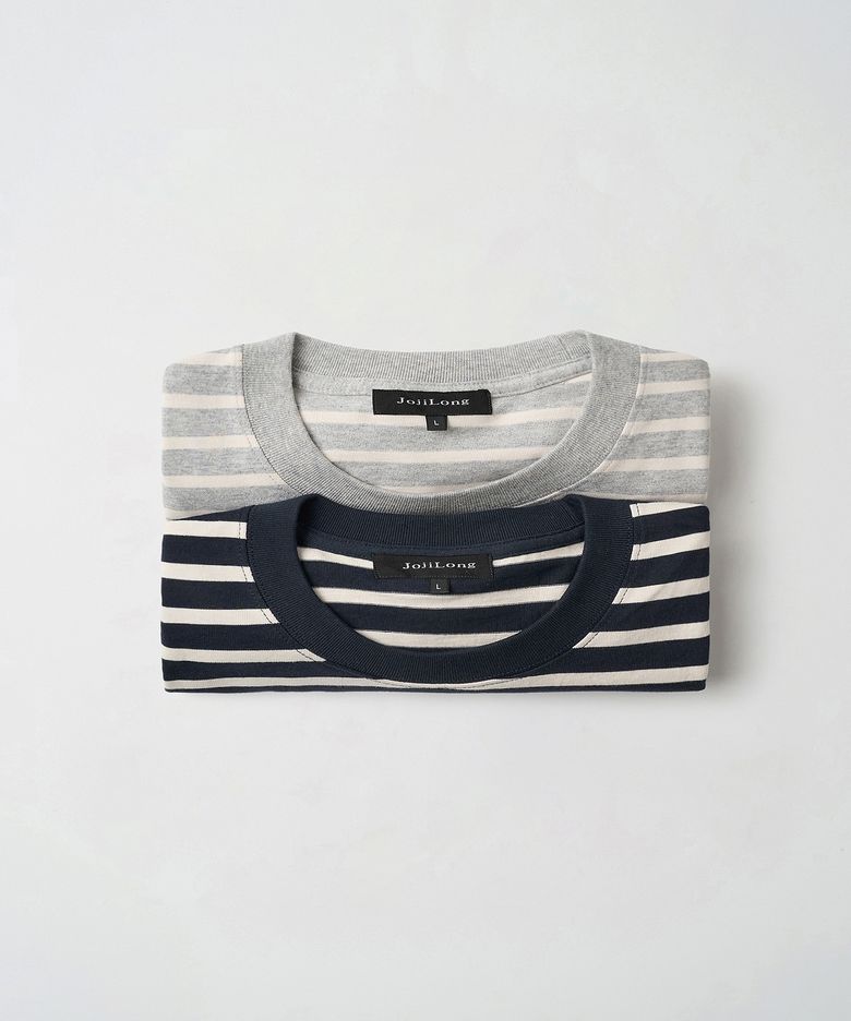 [2PACK] JN113 Tubular Marine Stripe T-Shirt - GREY & NAVY