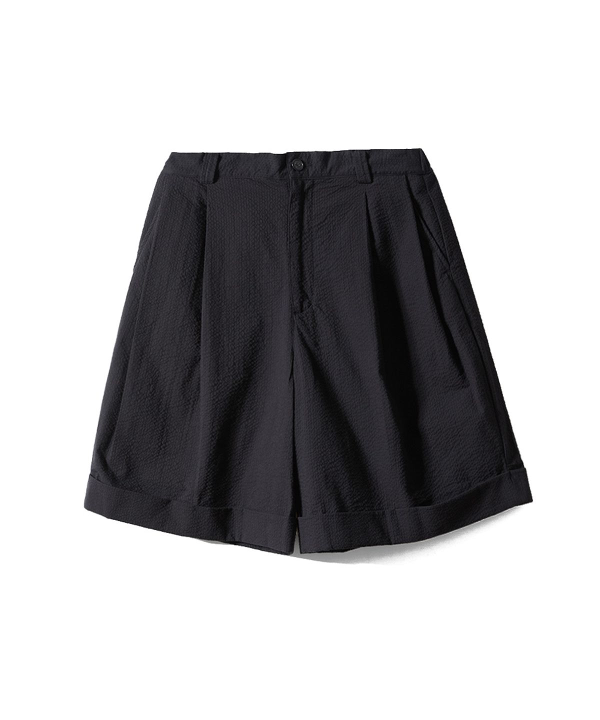 홀리선(HORLISUN) Dimple Seersucker Wide Half Pants Black