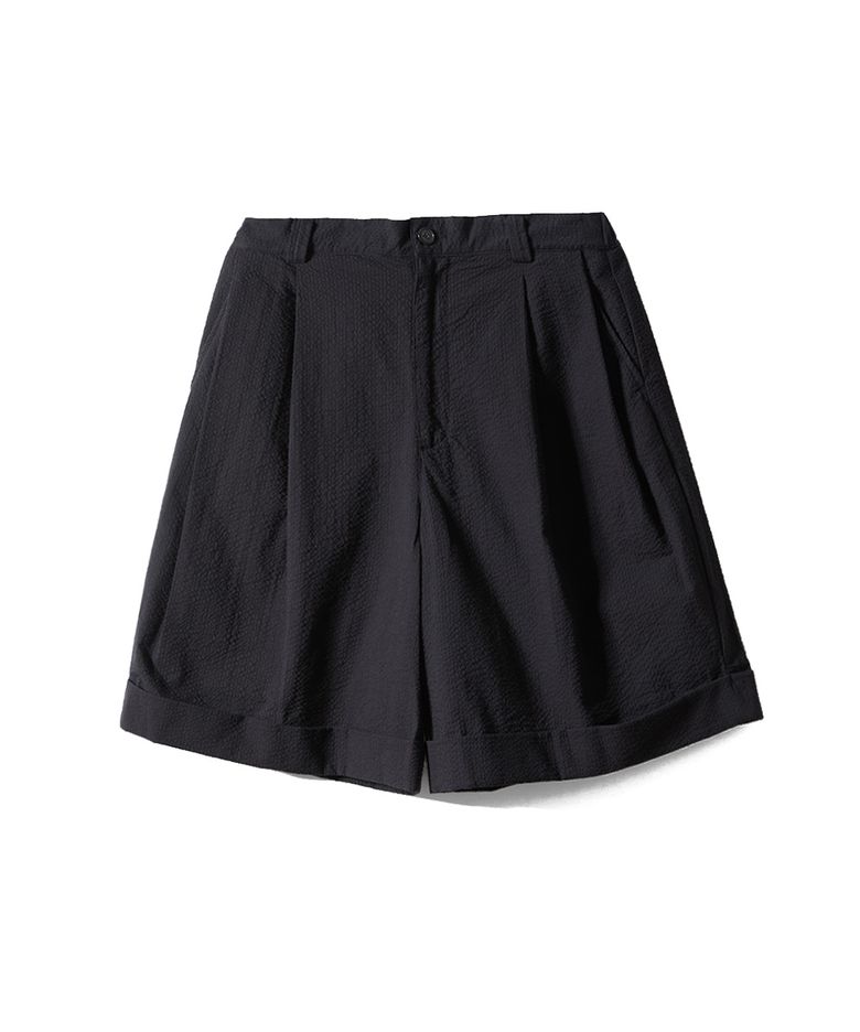 Dimple Seersucker Wide Half Pants Black