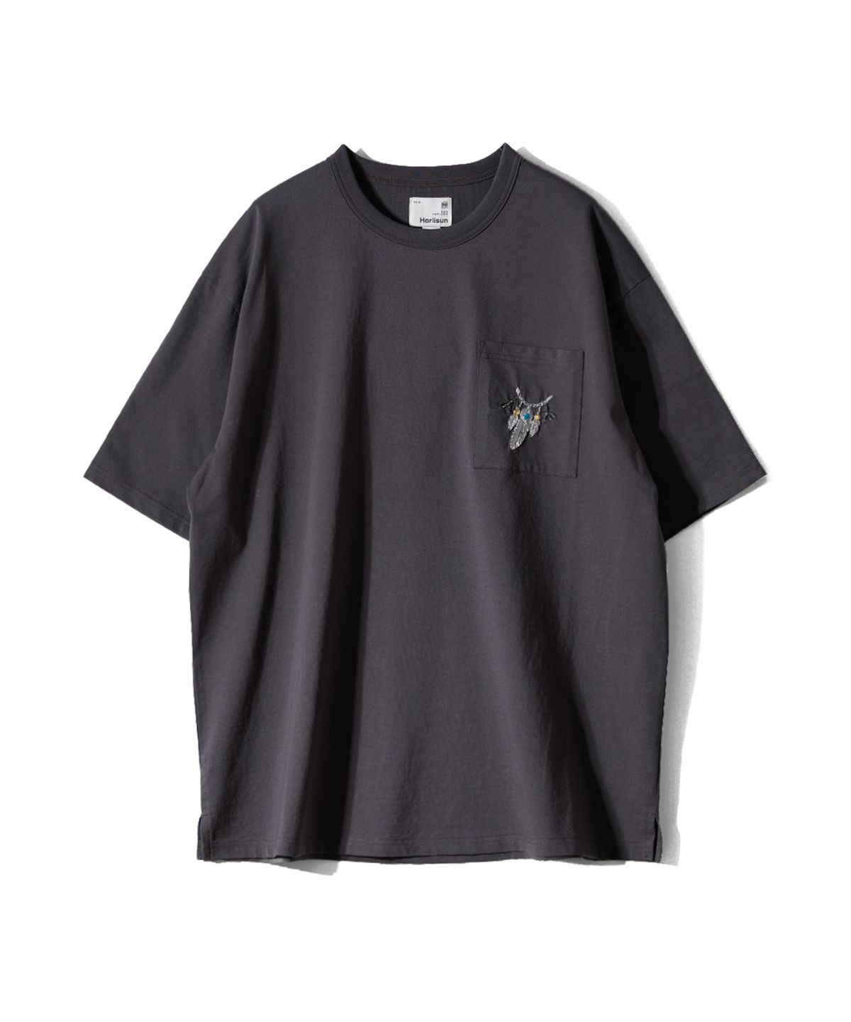 홀리선(HORLISUN) Lawrence Short Embroidery T-shirt - Eagle talon & Feather Charcoal