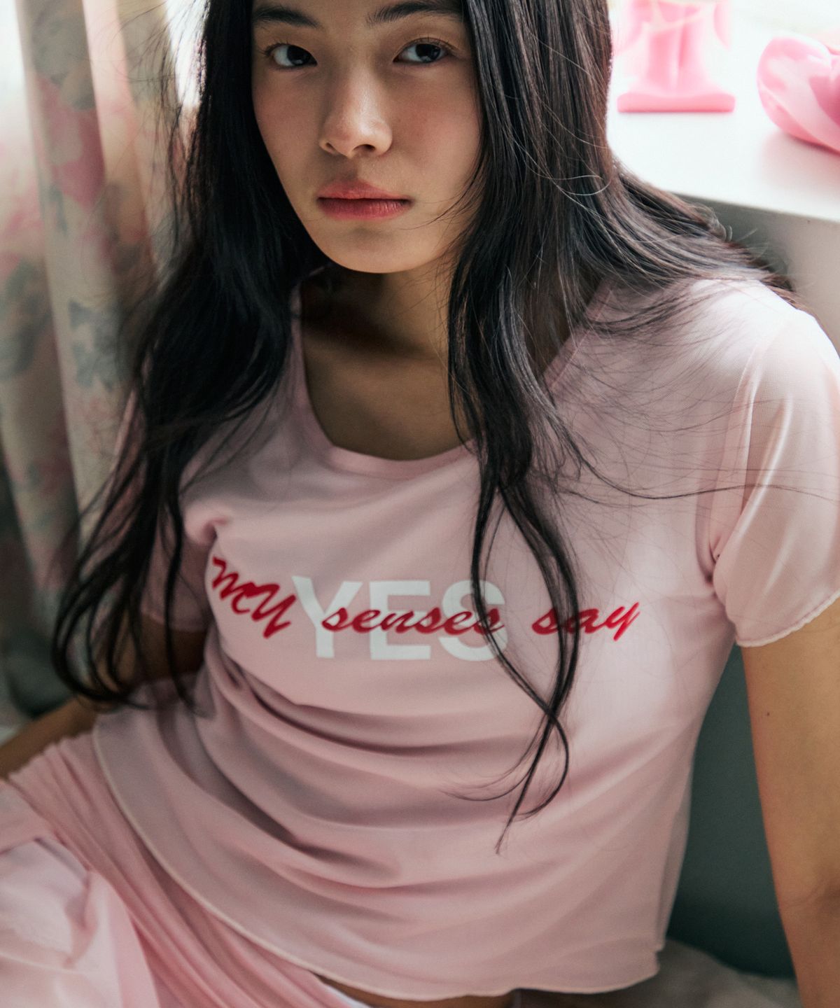 라라폭스(LALAFOX) 라라폭스X초감각 LAYERED SEE THROUGH YES TEE PINK BS2CH030
