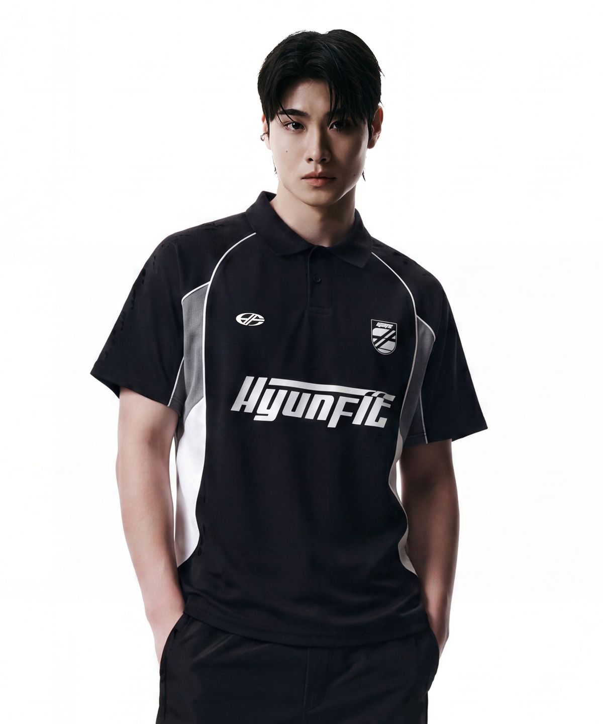 현피트(HYUNFIT) SPORTY COLLAR T-SHIRT-[BLACK]