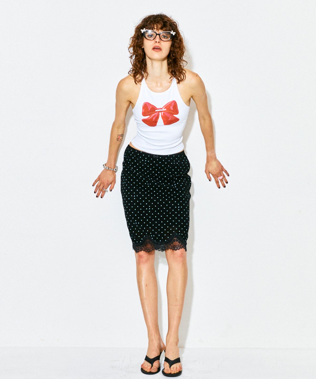 하이타이드 프랭키(HIGHTIDEFRANKIE) Lace Ribbon Midi Skirt Black
