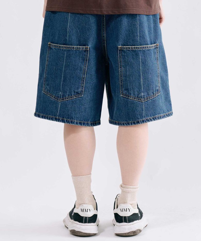 [UNISEX] 벨타 로우포켓 워싱 데님 버뮤다 팬츠_진청