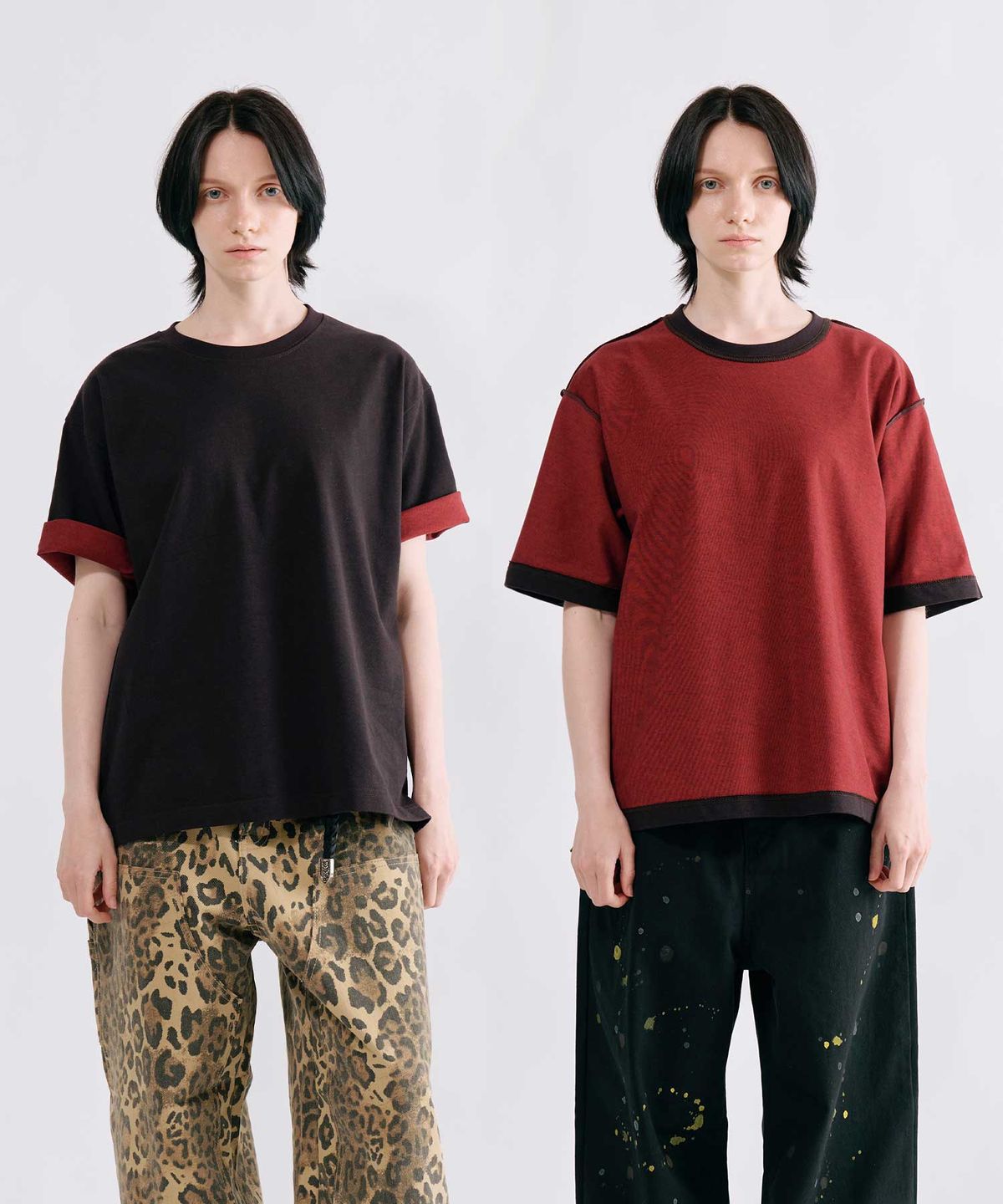 스미스아머(SMITHARMOR) [UNISEX] 뮤르덴 리버시블 투페이스 세미크롭 티셔츠_브라운 레드
