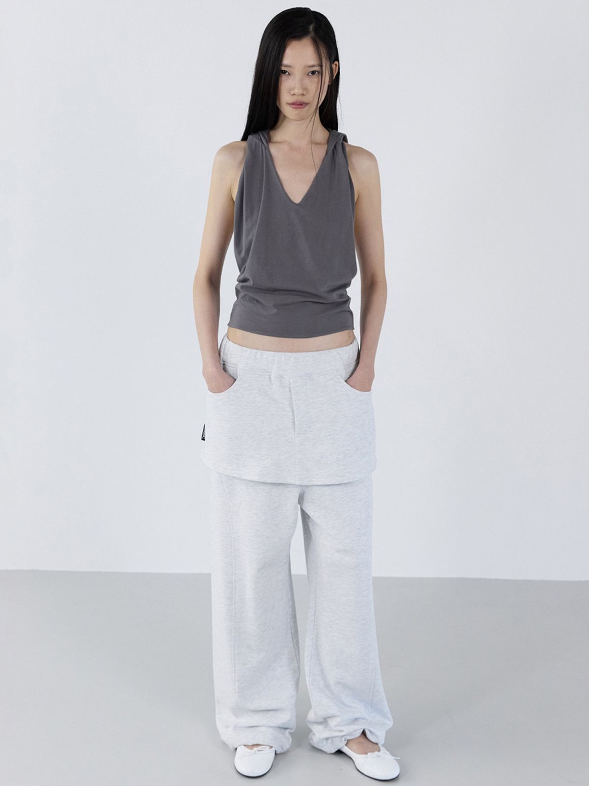 세릭(CERRIC) Skirt Layered Sweatpants _ Melange Gray