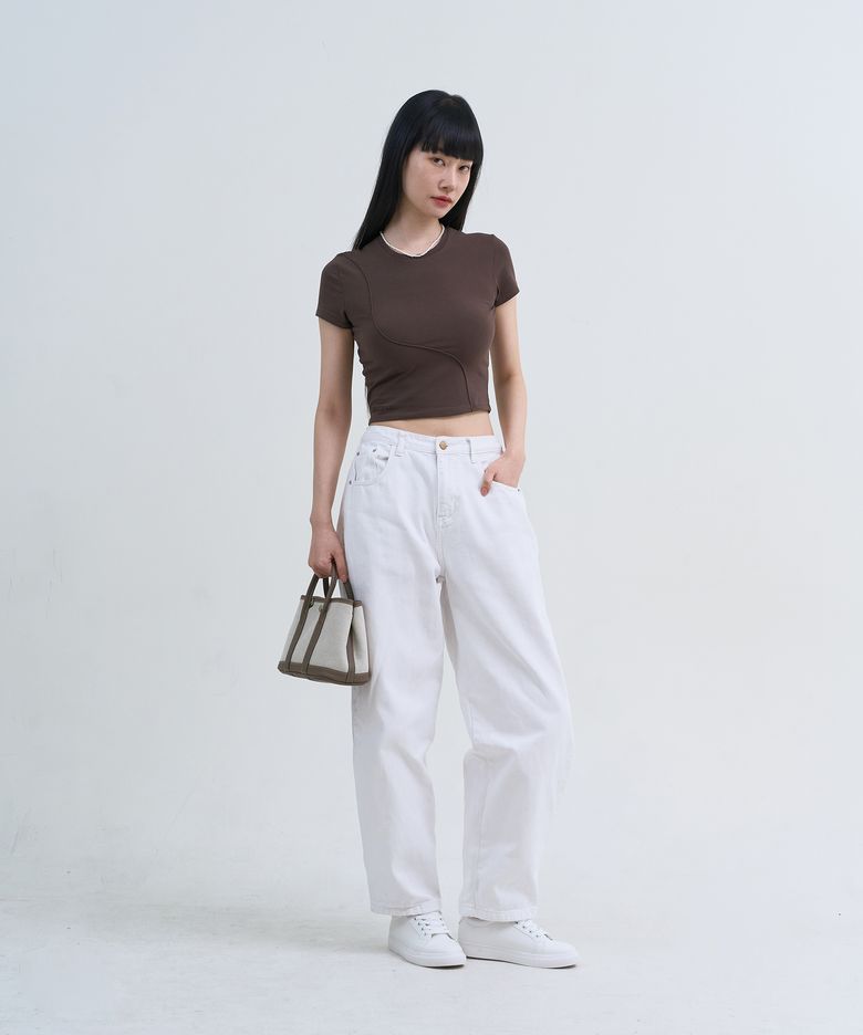 파이핑 슬림핏 반팔티셔츠 (브라운)