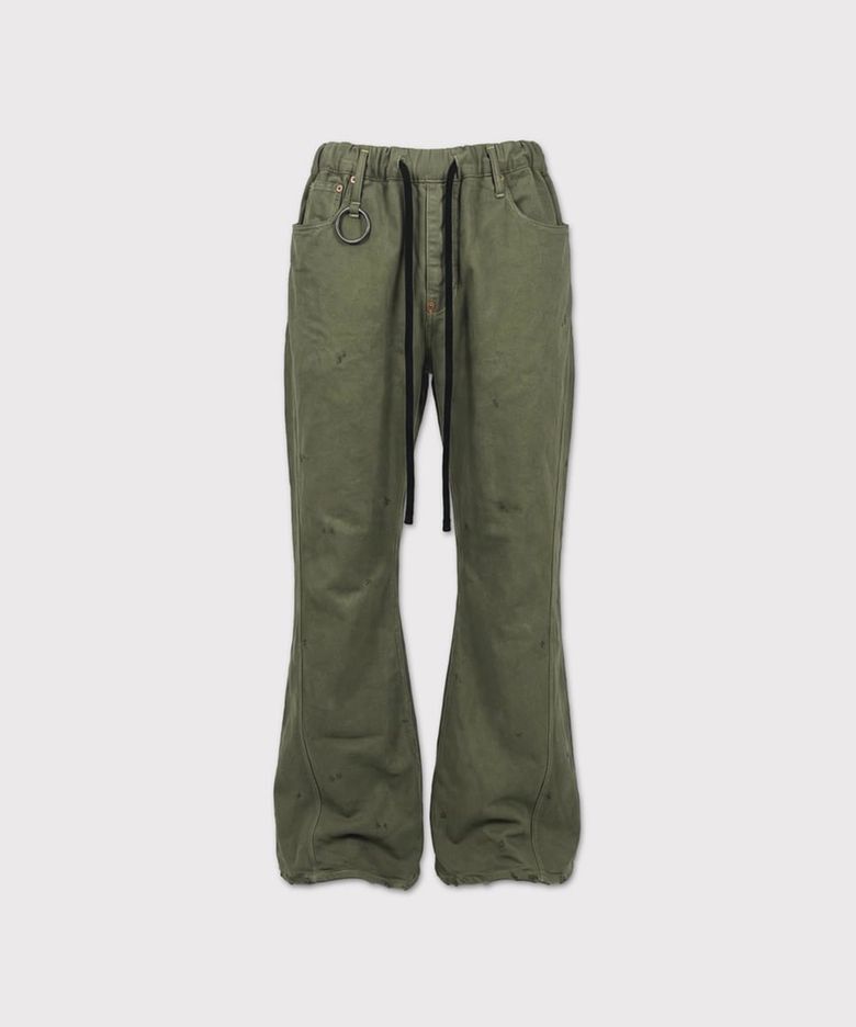 Home Flare Jeans With Damaged(INLAY DENIM) - OLIVE