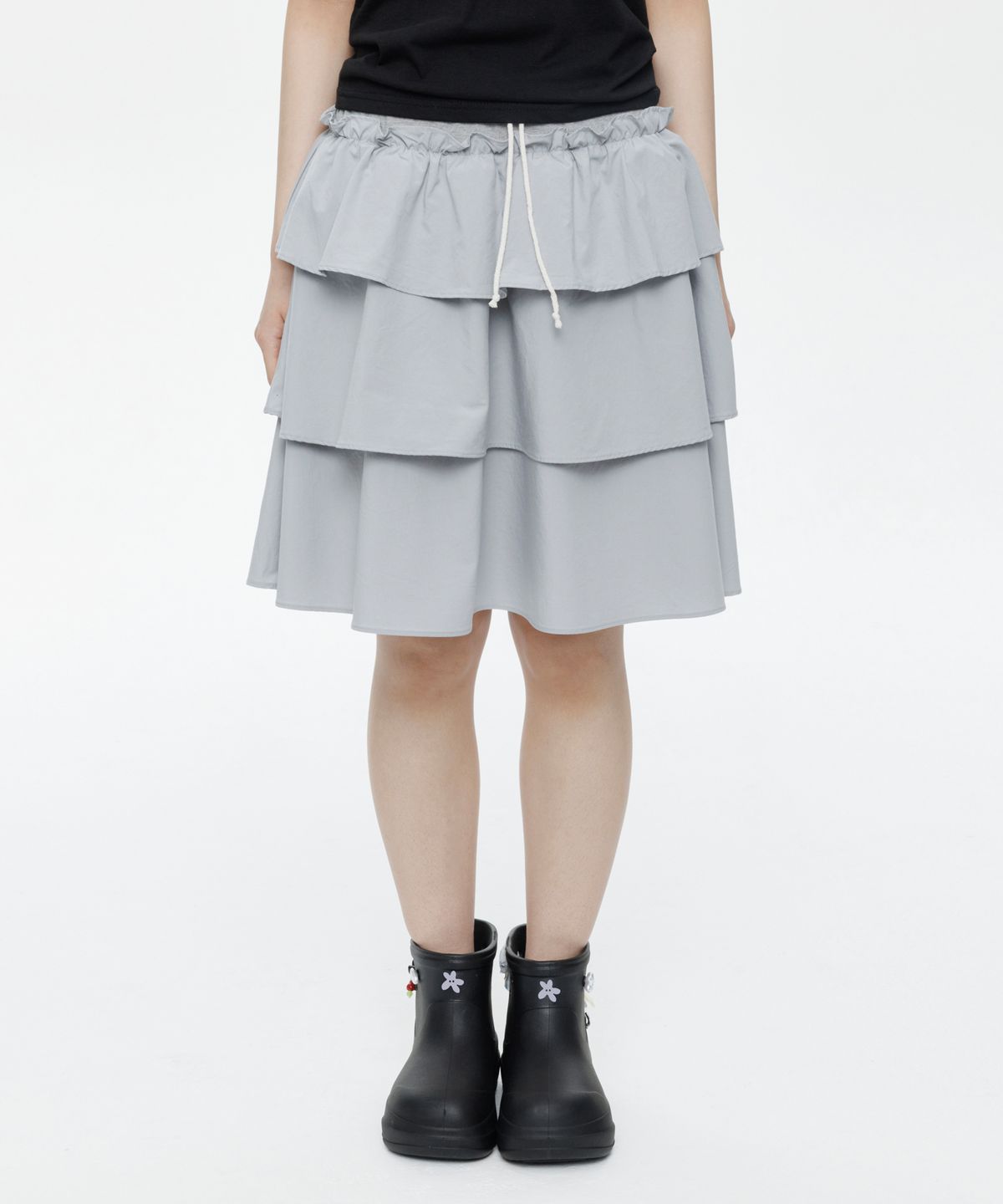 오헤시오(OHESHIO) MIXED BANDING SHIRRING SKIRT, SKY BLUE
