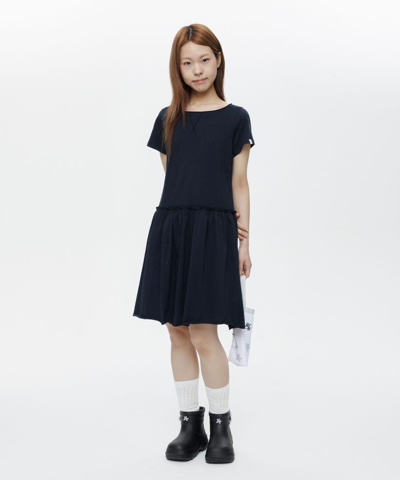 JERSEY FRILL DRESS, NAVY