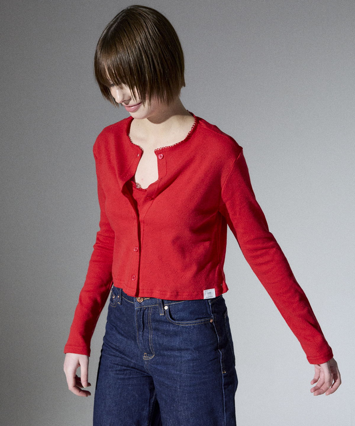 알리에나(ALIENAR) love lace color cardigan set(RED)