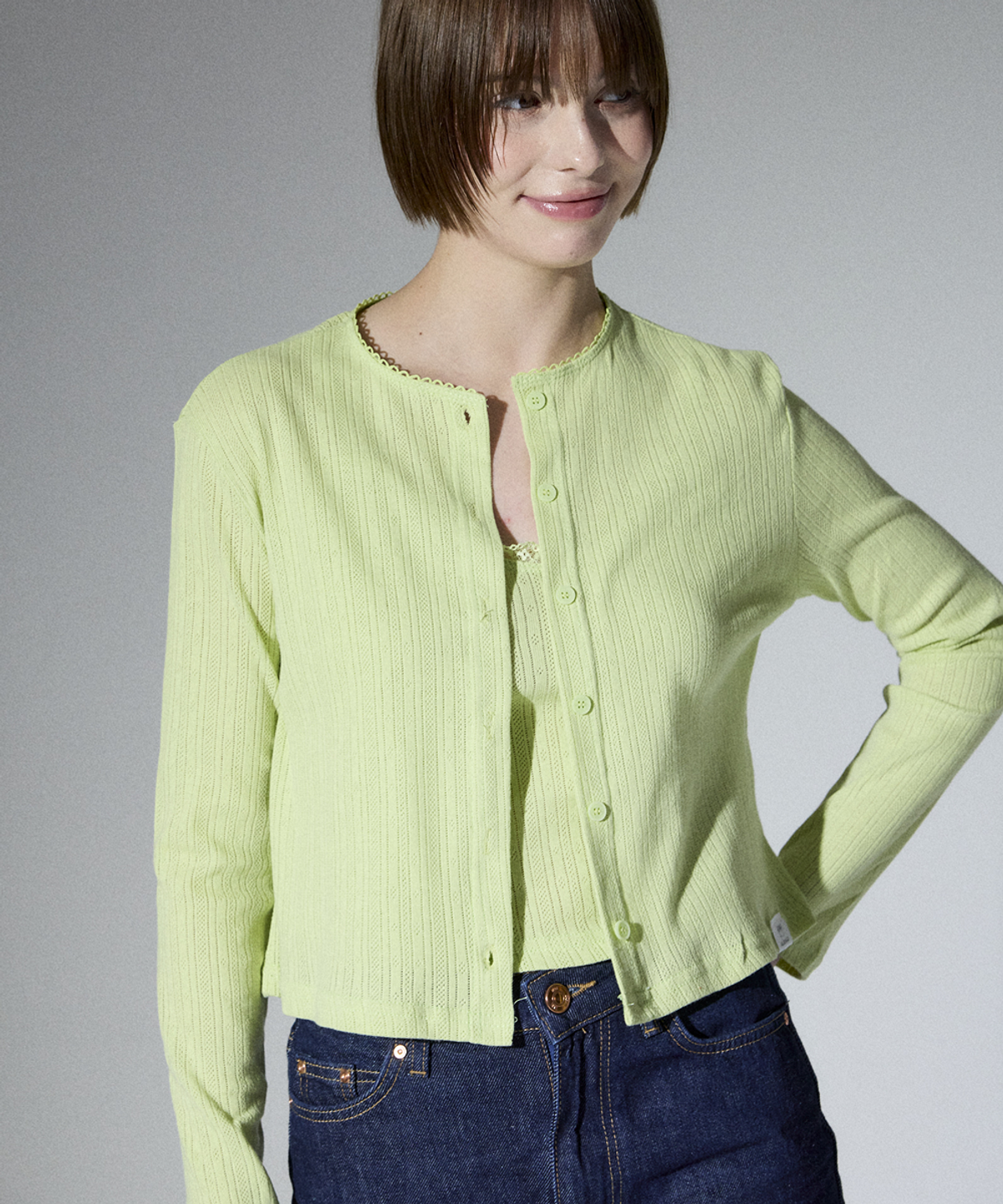 알리에나(ALIENAR) love lace color cardigan set(Applegreen)