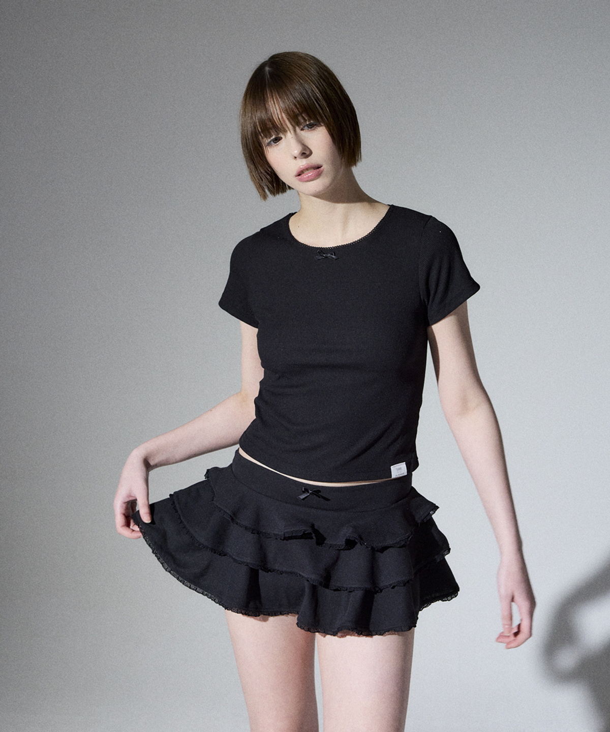 알리에나(ALIENAR) Picot ribbed cancan skirt(BK)