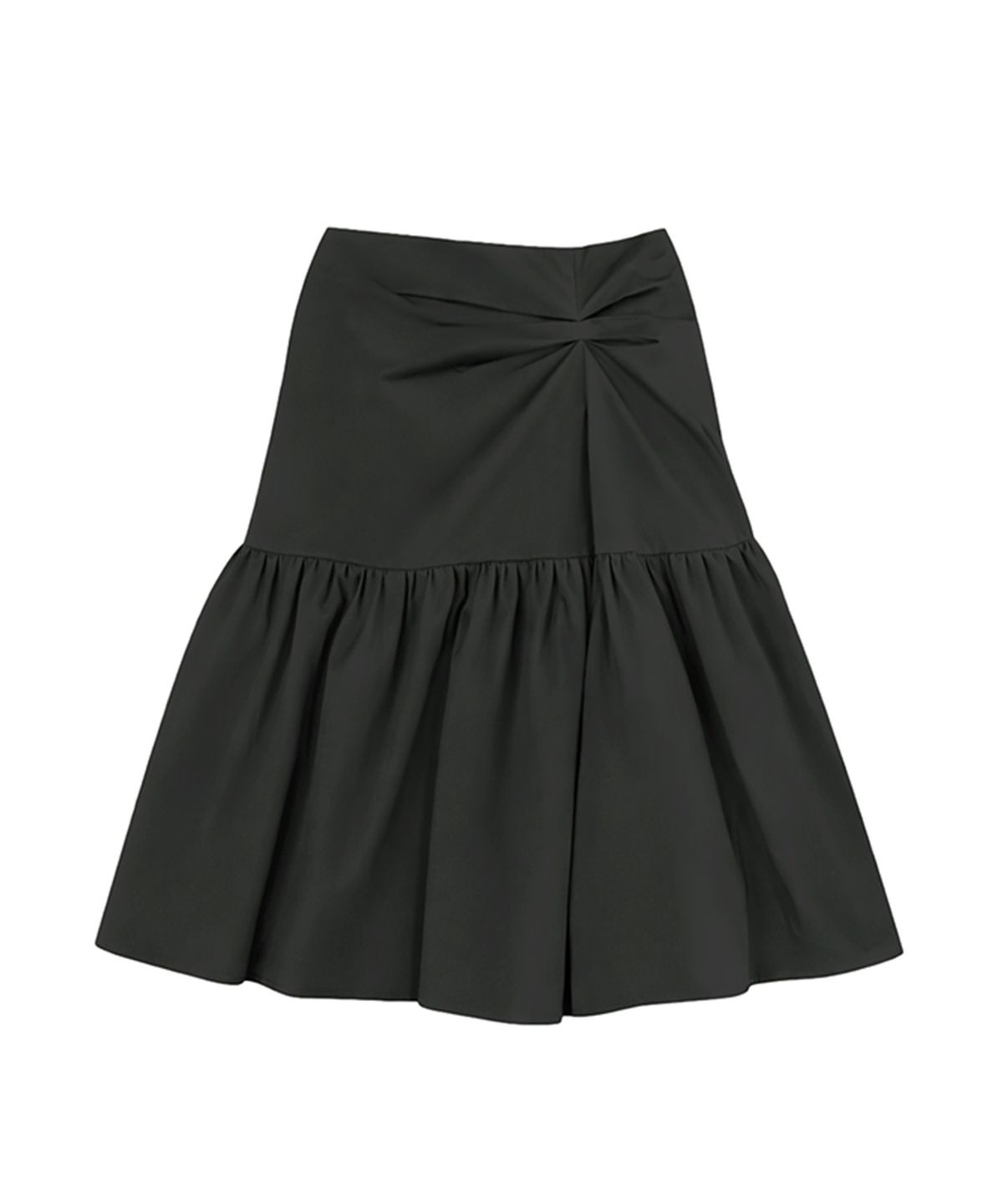 언틸디예스(UNTIL THE YES) Twist Gathered Flare Midi Skirt, Khaki Grey
