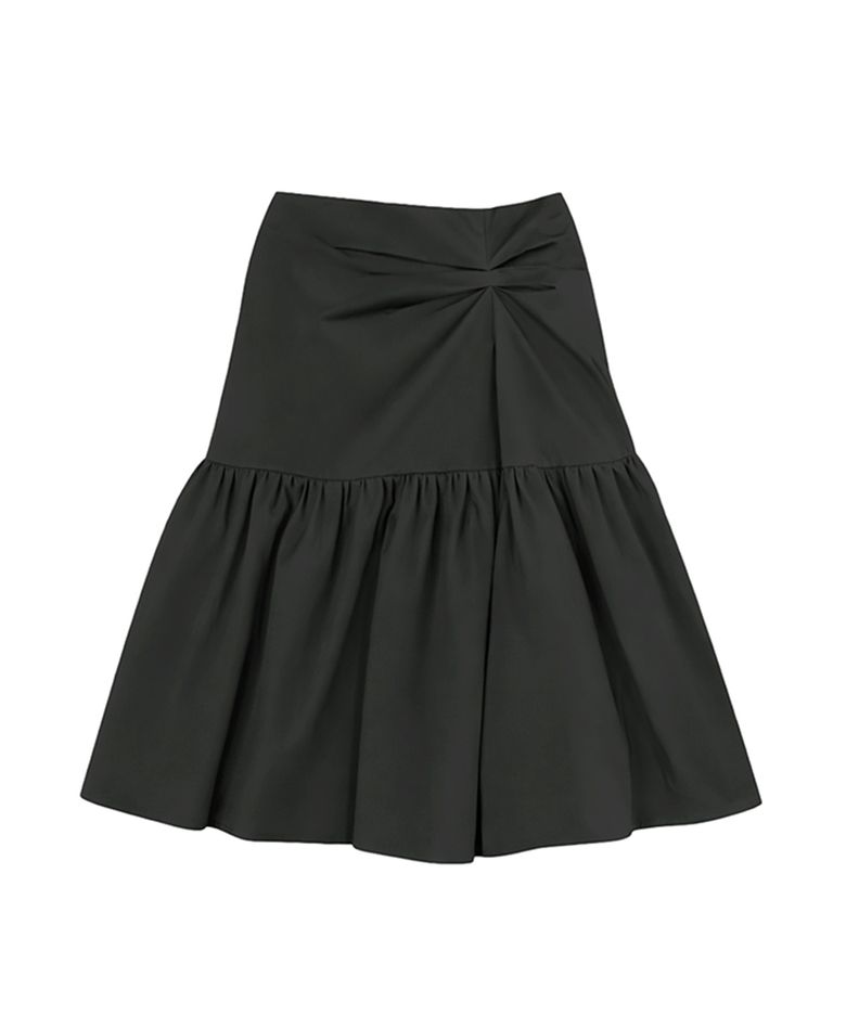 Twist Gathered Flare Midi Skirt, Khaki Grey