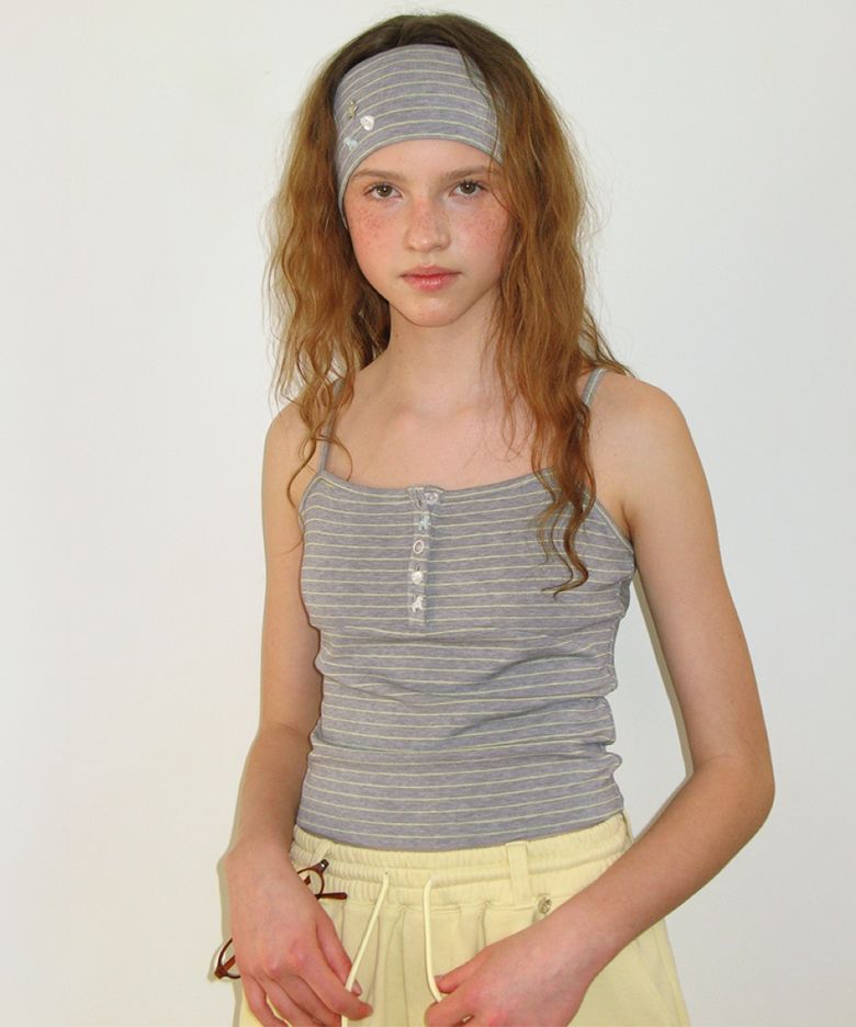 HEADBAND SET PONY BUTTON STRIPE SLEEVELESS GREY