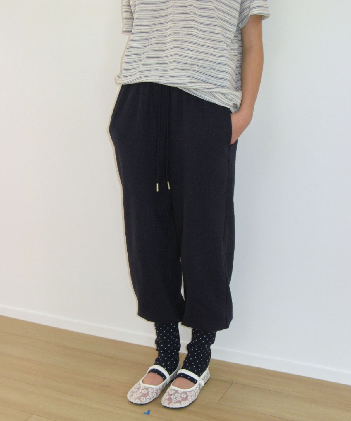 론론(RONRON) LEG WARMER LAYERED SWEAT PANTS NAVY