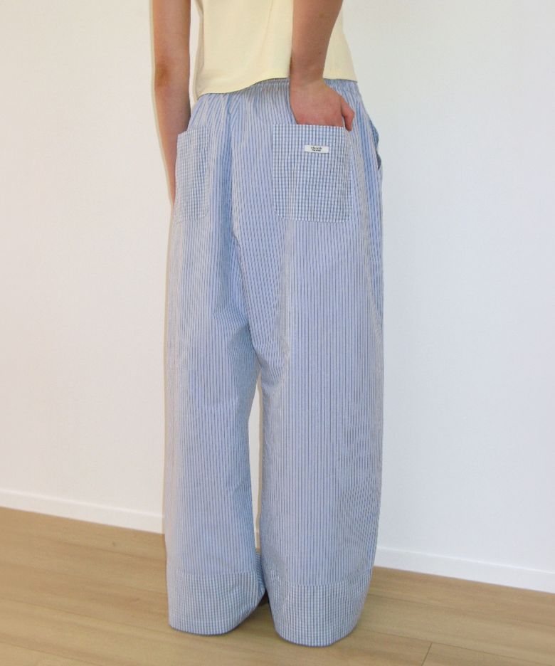 STRIPE CHECK PANEL COMFORT PANTS SOFT BLUE