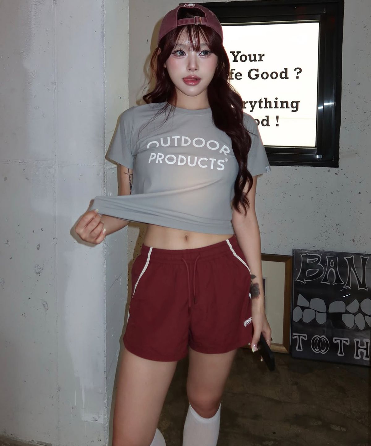 아웃도어 프로덕츠(OUTDOOR PRODUCTS) 여성 플렉스 크롭 티셔츠 (연그레이)