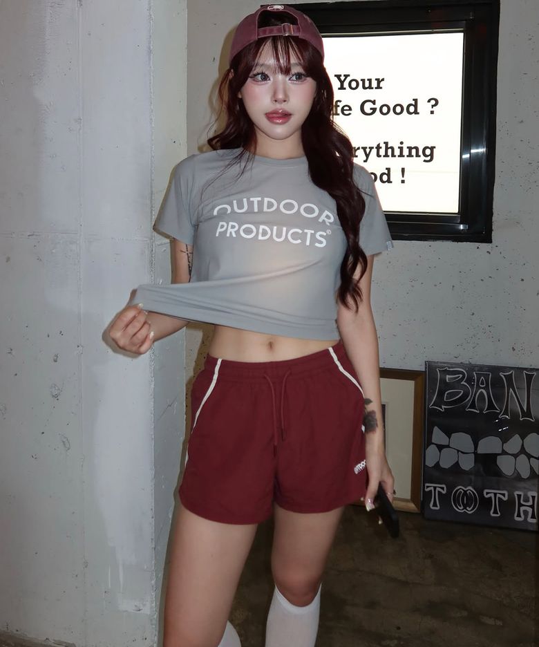 여성 플렉스 크롭 티셔츠 (연그레이)