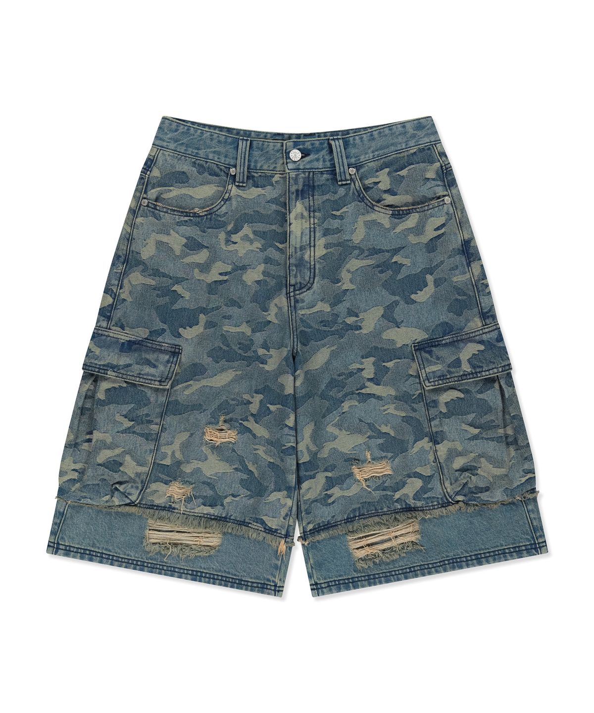 브라운브레스(BROWNBREATH) JACQUARD CAMO CARGO SHORTS - BLUE