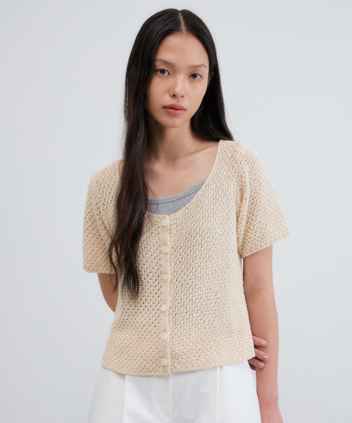 망고매니플리즈(MANGO MANY PLEASE) RAVE PUNCHING CARDIGAN_NATURAL BEIGE