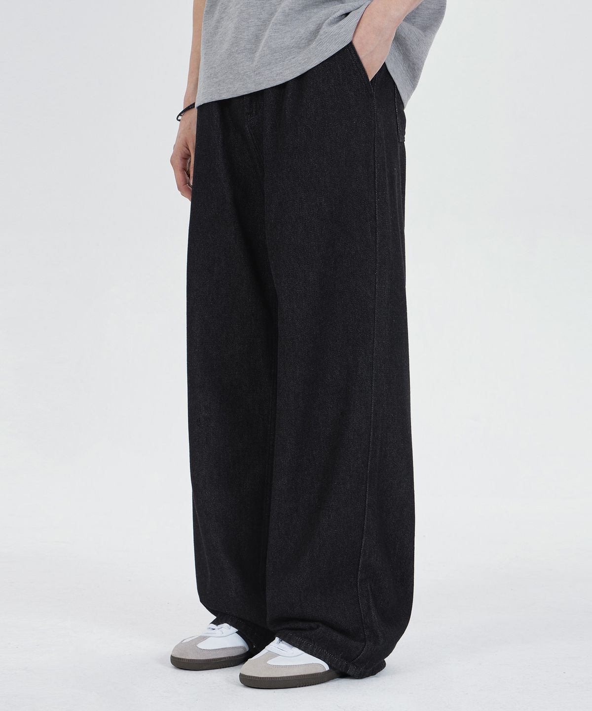 굿라이프웍스(GLW) [unisex] 와이드 데님 스트링 팬츠 흑청