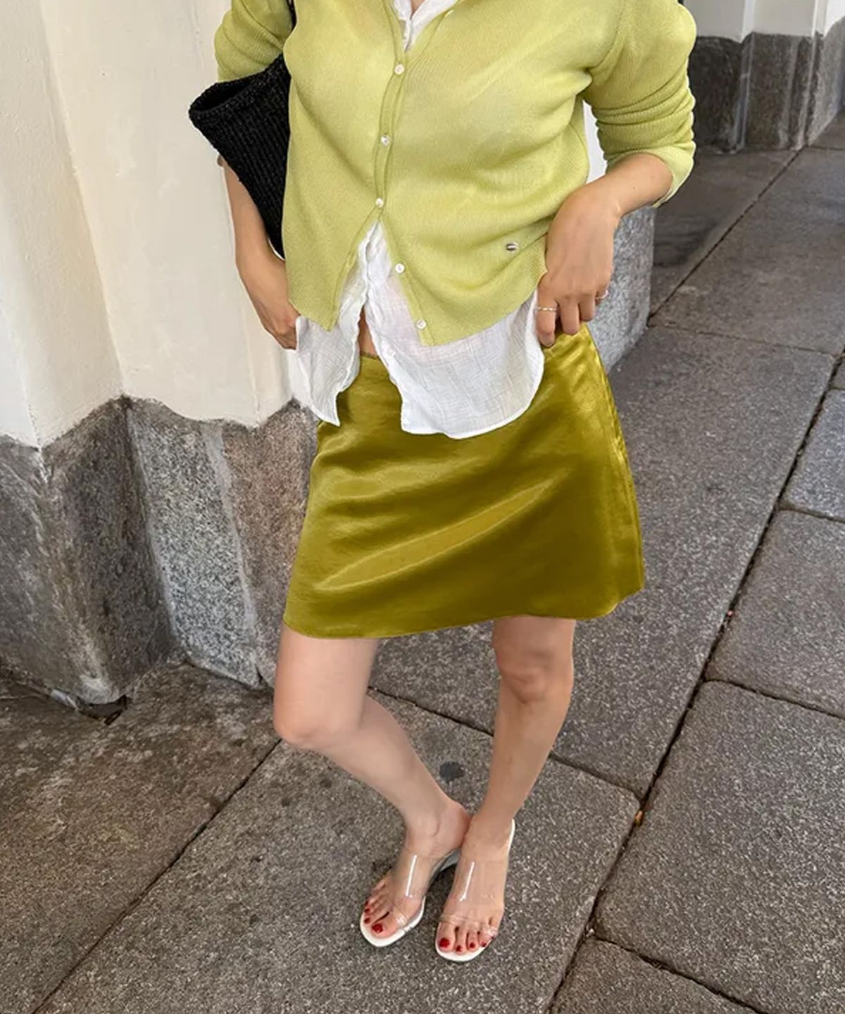 호와스(HOWUS) LACE SATIN SKIRT (OLIVE)