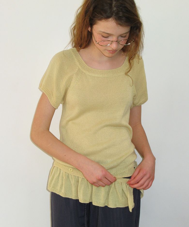 DETACHABLE RUFFLE HEM KNIT SOFT YELLOW