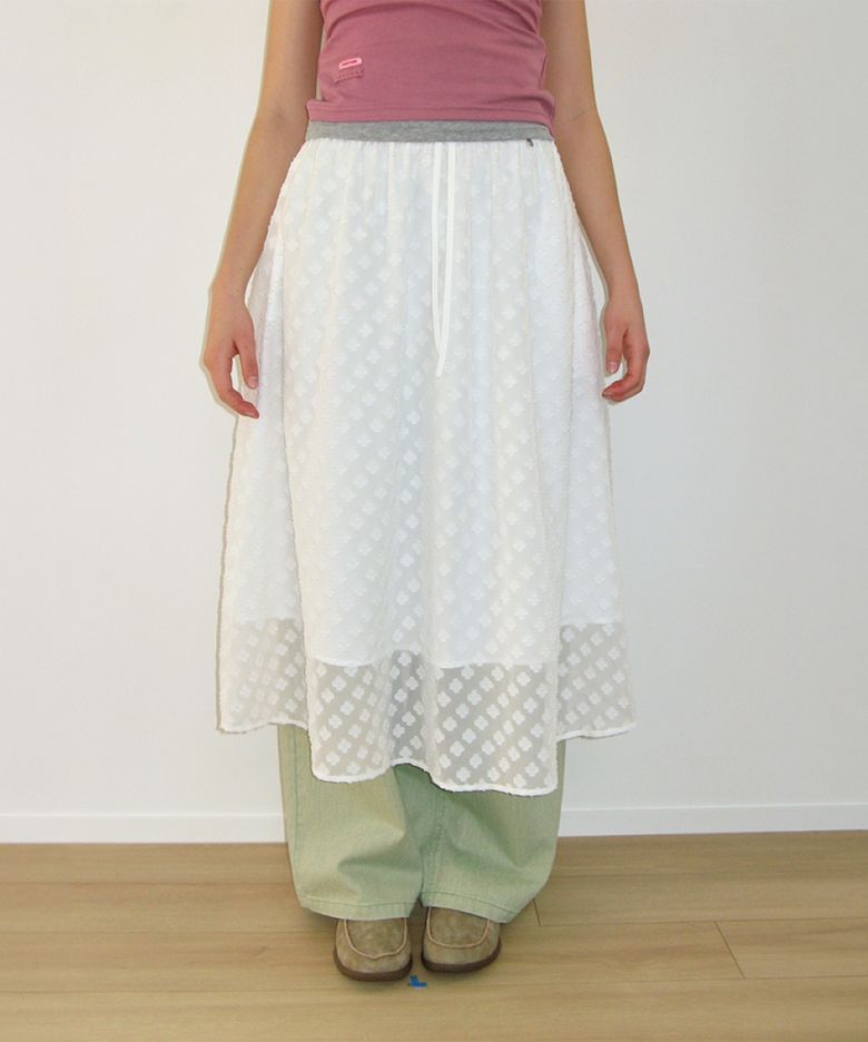 SHEER PATTERN STRING LONG SKIRT CLOVER WHITE