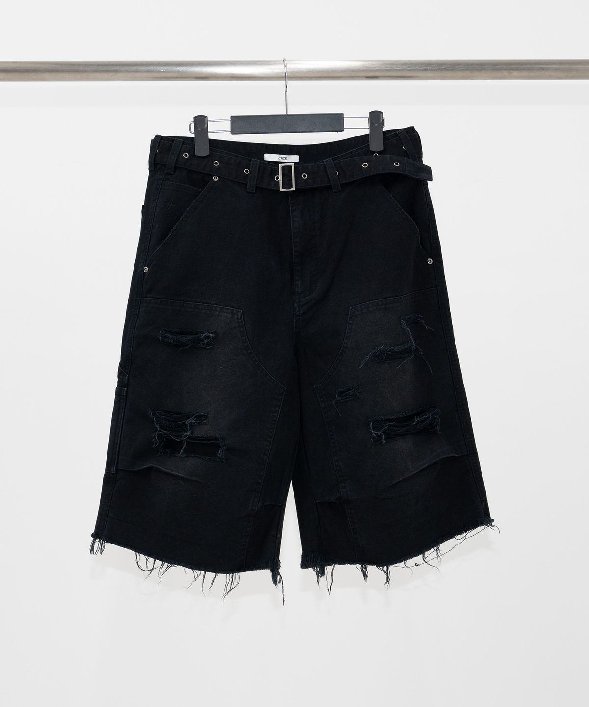 이티씨이(ETCE) BELTED DOUBLE KNEE SHORTS (BLACK)