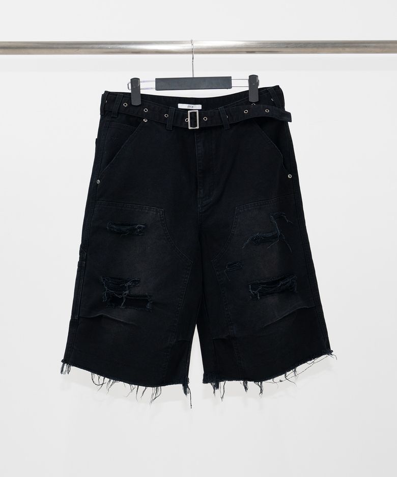 BELTED DOUBLE KNEE SHORTS (BLACK)