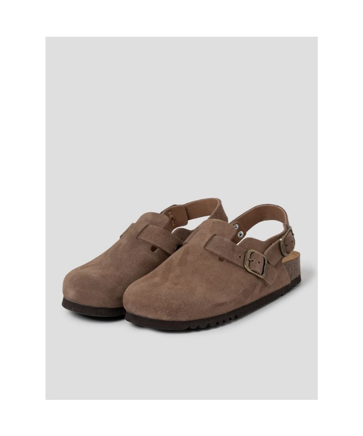 숄(SCHOLL) (WOMEN) 스웨이드 백스트랩 코르크 크로그  브라운 (HH64K2C73D)