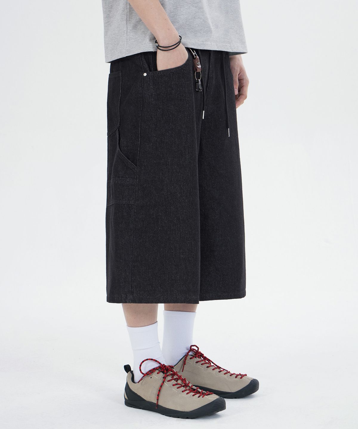 굿라이프웍스(GLW) [unisex] 논페이드 버뮤다 데님 팬츠 블랙