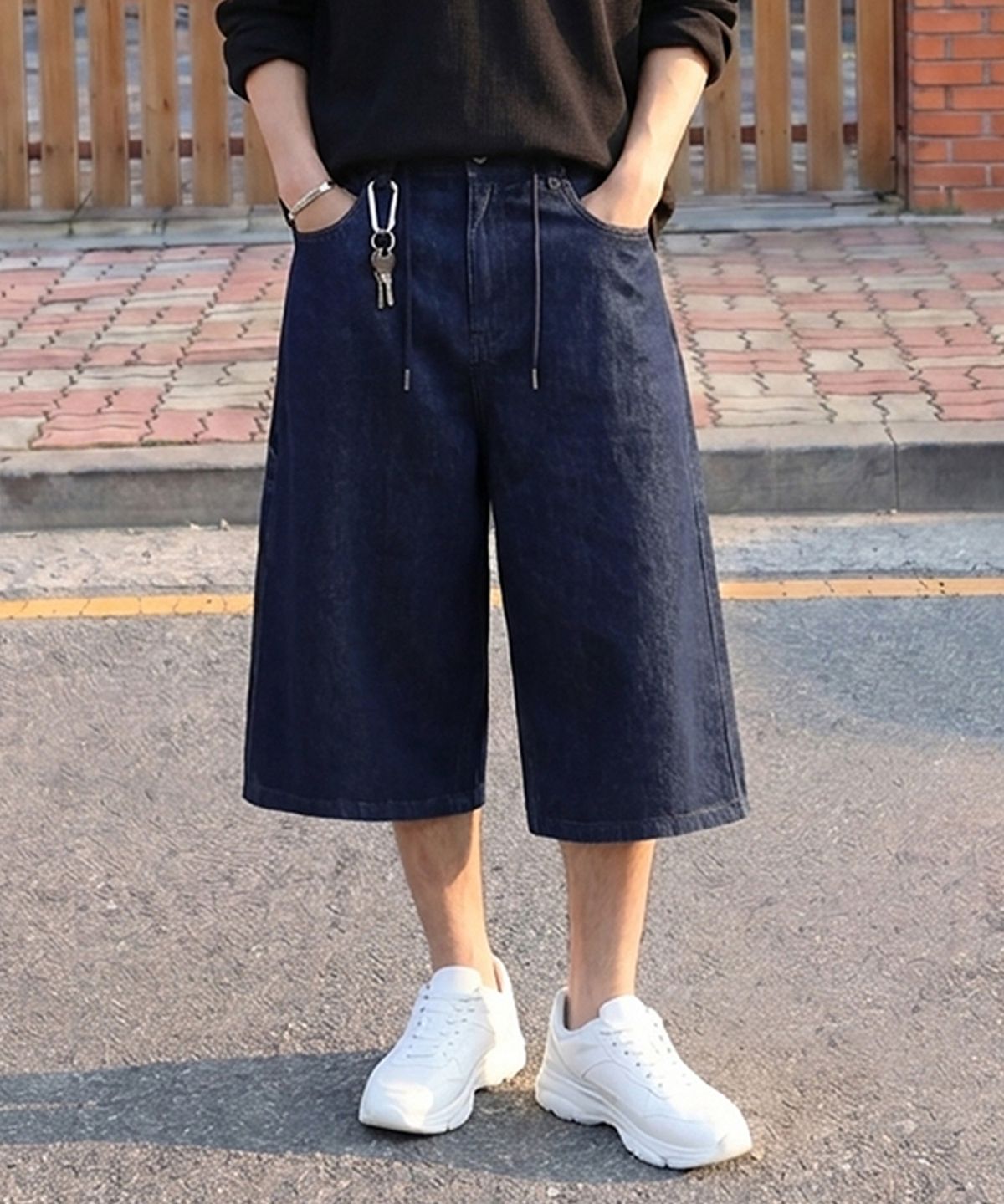 굿라이프웍스(GLW) [unisex] 논페이드 버뮤다 데님 팬츠 인디고