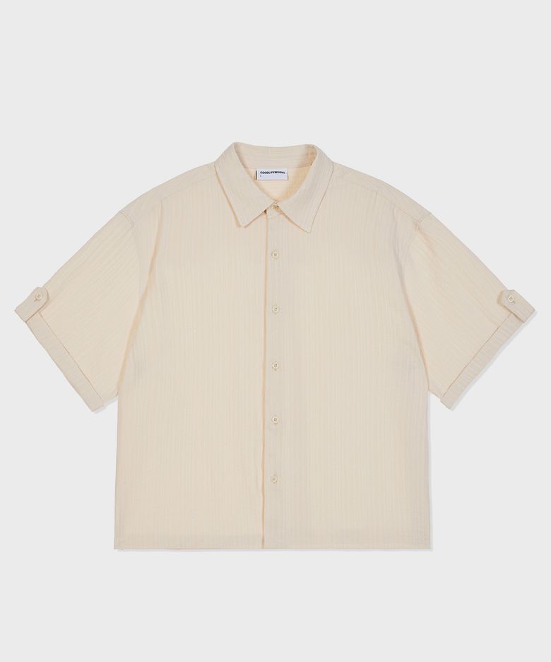 [unisex] 롤업 시어서커 크롭 셔츠 크림