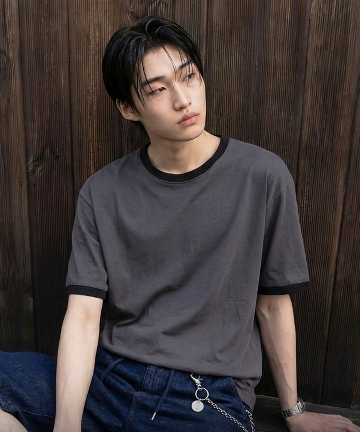 굿라이프웍스(GLW) [unisex] 베이직 링거 반팔 티셔츠 차콜