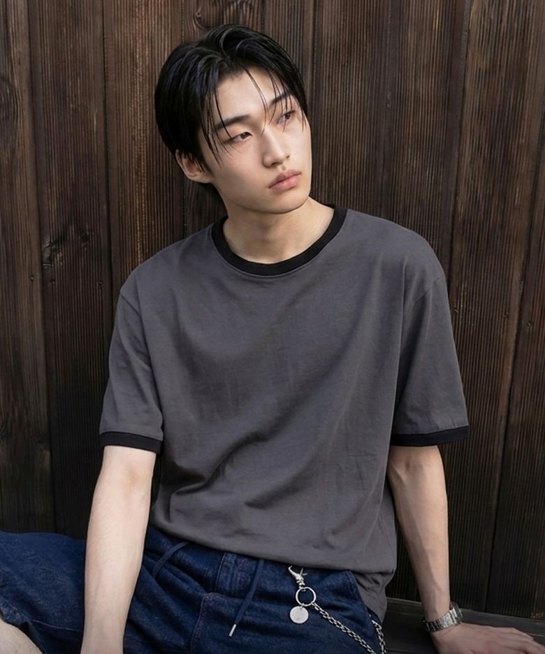 [unisex] 베이직 링거 반팔 티셔츠 차콜