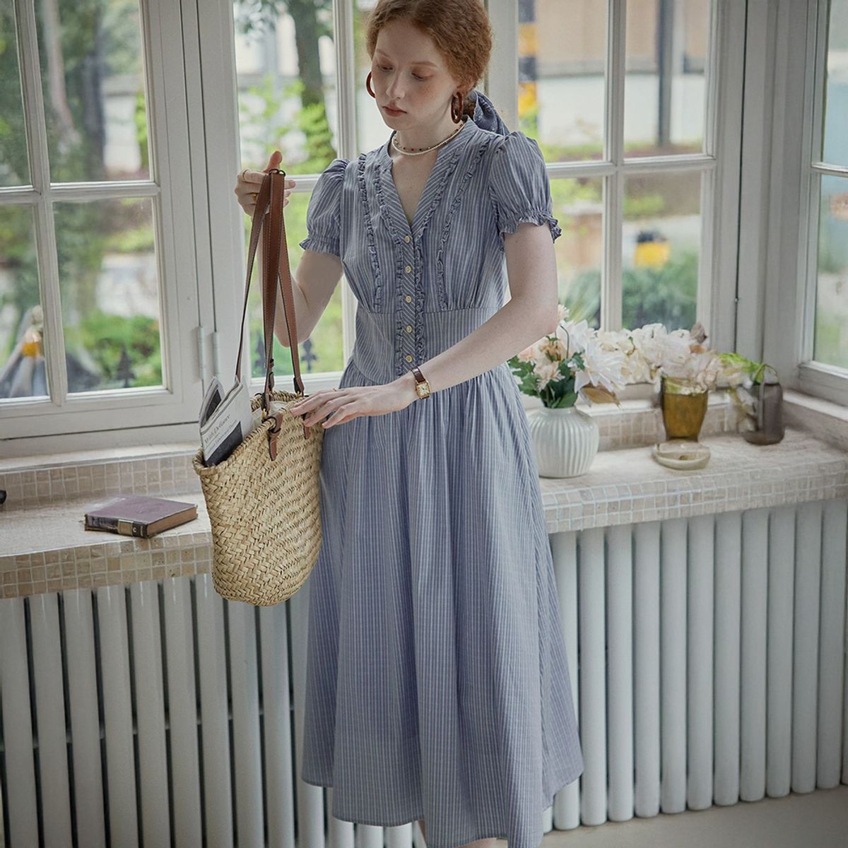 프라우드 마리(PROUD MARY) PM_Ruffle v-neck button dress