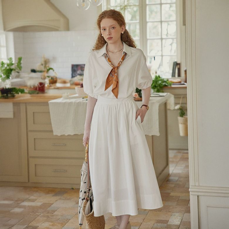 PM_Collar puff sleeve white dress