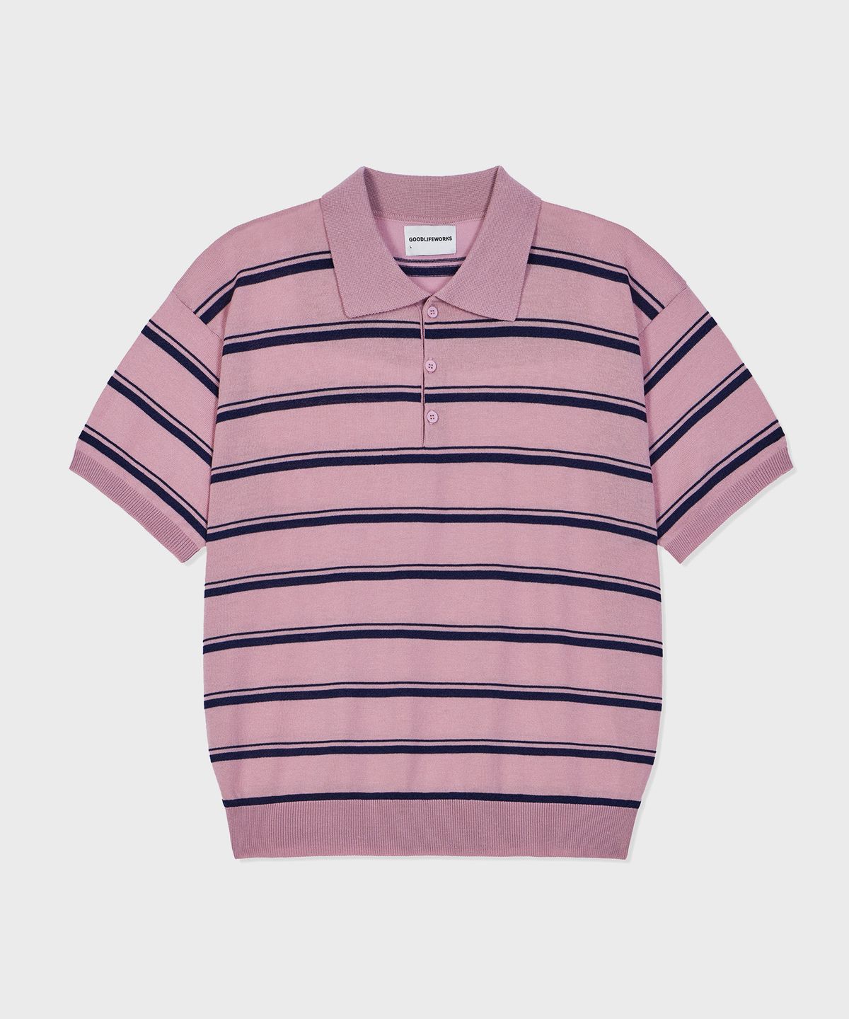 굿라이프웍스(GLW) [unisex] 스트라이프 카라 하프 니트 핑크