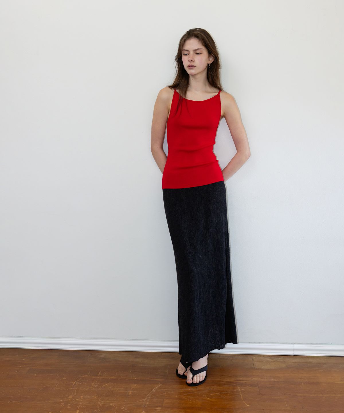 더 릴(THE LILLE) Wavy Linen Long Skirt_Black