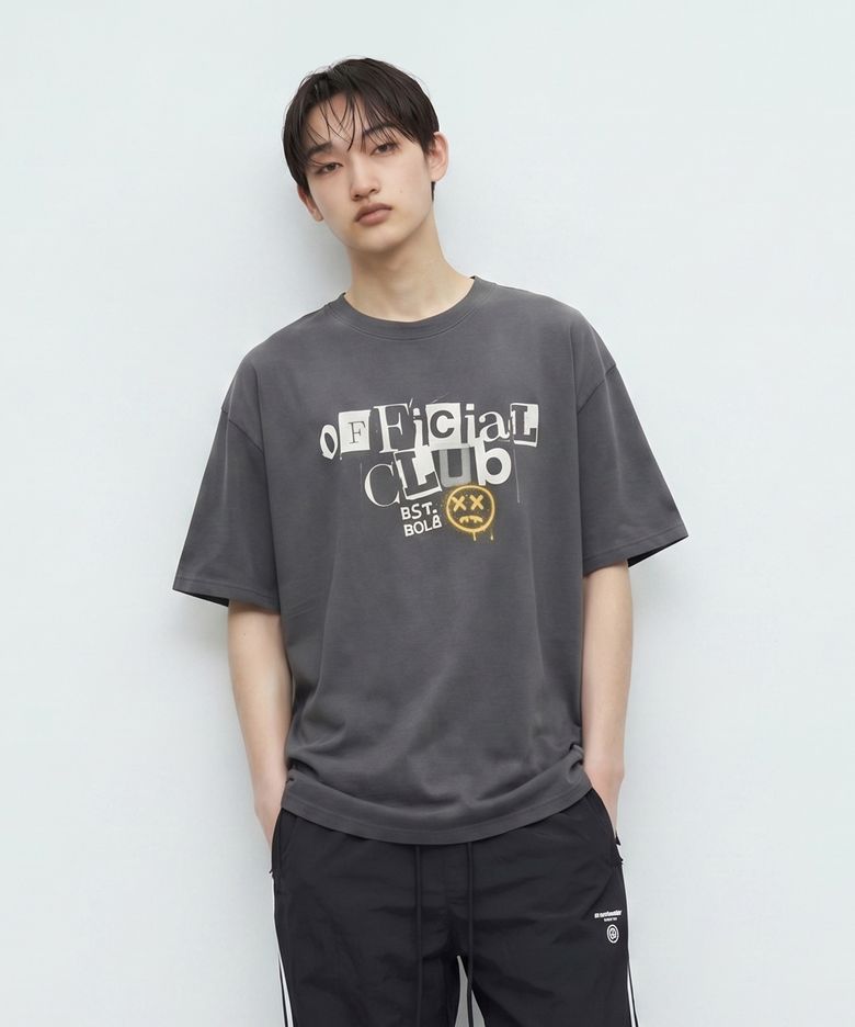 그런지 오버핏 반팔 티셔츠 차콜