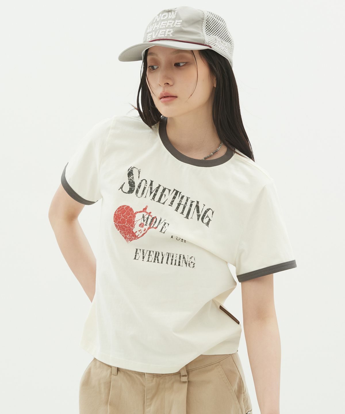데프가먼츠(DEFGARMENTS) SOMETHING HEART RINGER T-SHIRTS [IVORY]