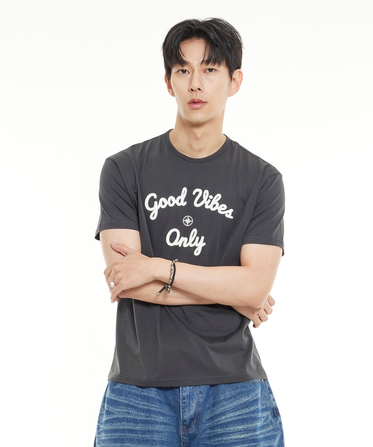 미니멀코드(MINIMALCODE) 굿바이브온리 티셔츠 챠콜