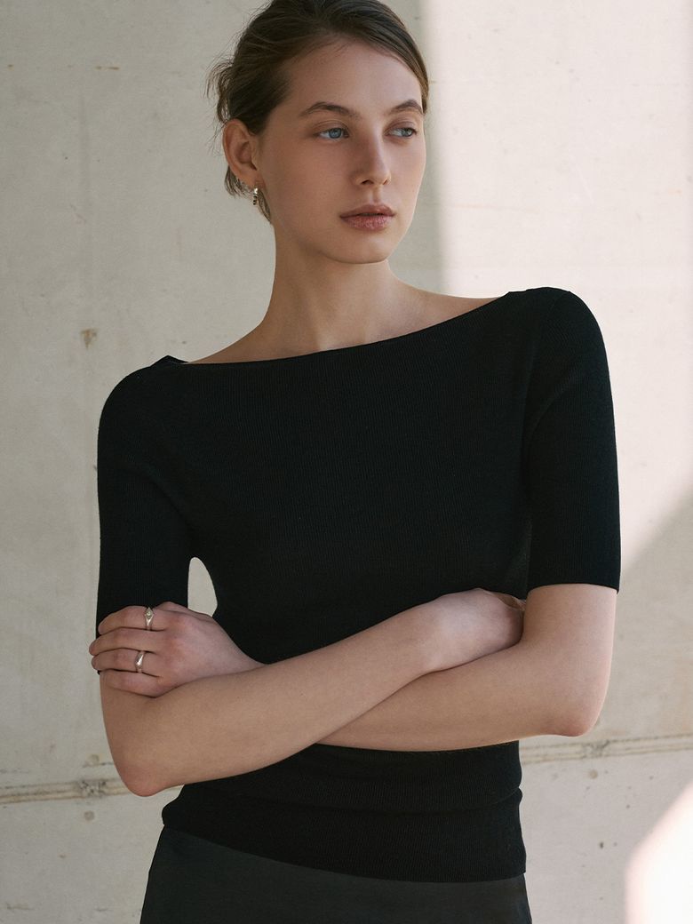 Whole Garment Silk Soft Boat-Neck Knit Top_2color
